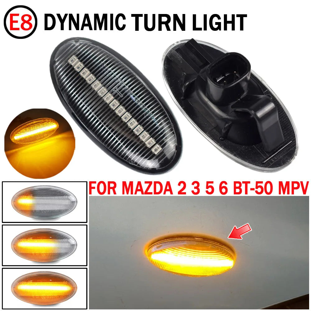 2-PC Dynamic Side Marker Lights | For Mazda 2, 3, 5, 6, BT-50, MPV (2006-2010) | Amber Sequential Turn Signal Repeater