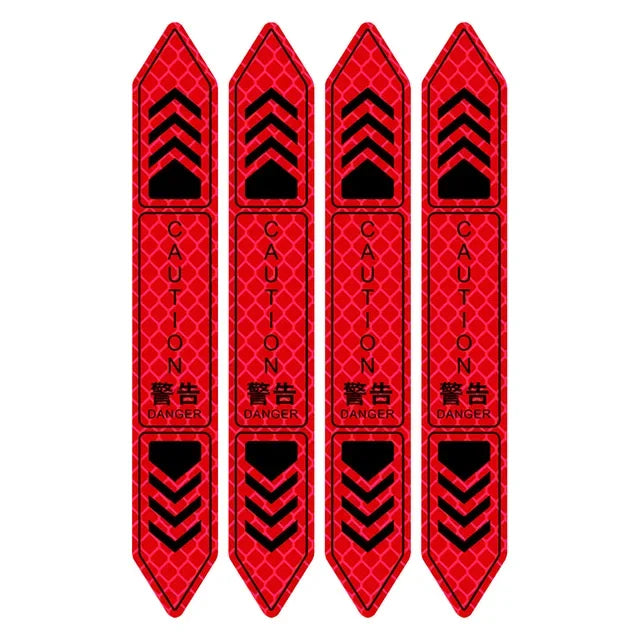4-Piece Car Door Edge Protector & Warning Sticker Set | Reflective Safety Tape for Exterior & Interior | Prevents Scratches