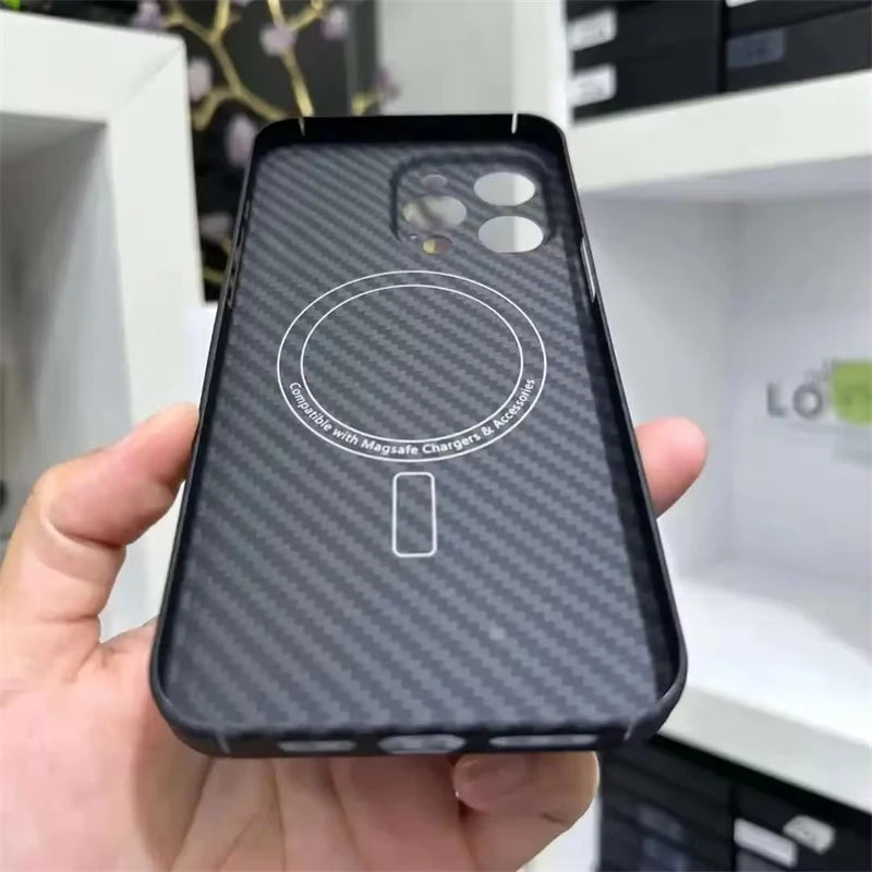 600D Aramid Carbon Fiber Magsafe Phone Case For iPhone 15 16 Pro Max Magnetic Wireless Charging Lens Protection Shockproof Cover