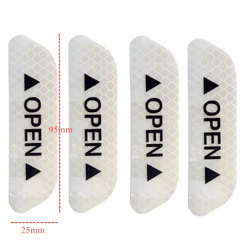 4-Piece "OPEN" Reflective Warning Sticker Set | Night Safety Door Markers for Cars & Bicycles | Easy Peel & Apply Decals