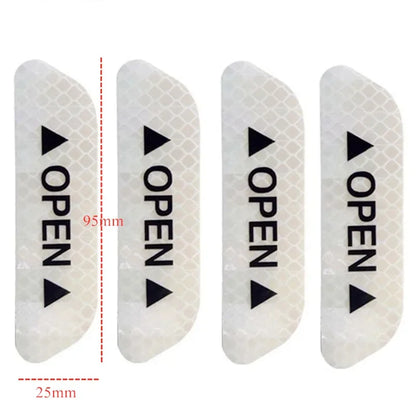 4-Piece "OPEN" Reflective Warning Sticker Set | Night Safety Door Markers for Cars & Bicycles | Easy Peel & Apply Decals