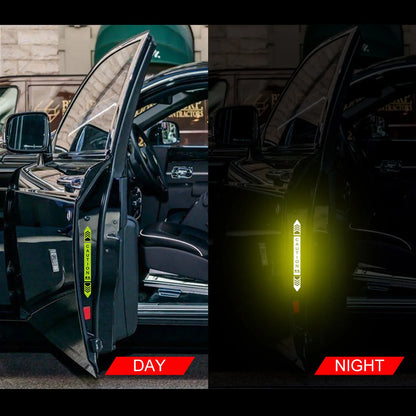 4-Piece Car Door Edge Protector & Warning Sticker Set | Reflective Safety Tape for Exterior & Interior | Prevents Scratches
