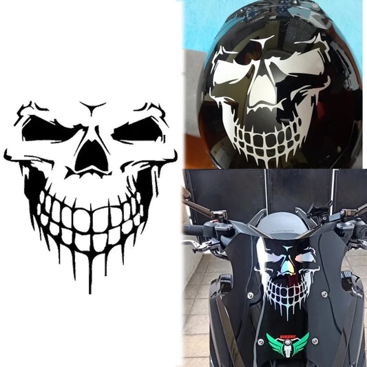 Skull Head Reflective Sticker Decal | Laser Rainbow Design for Motorcycle Helmet & Body | Moto Scooter Windshield Decor