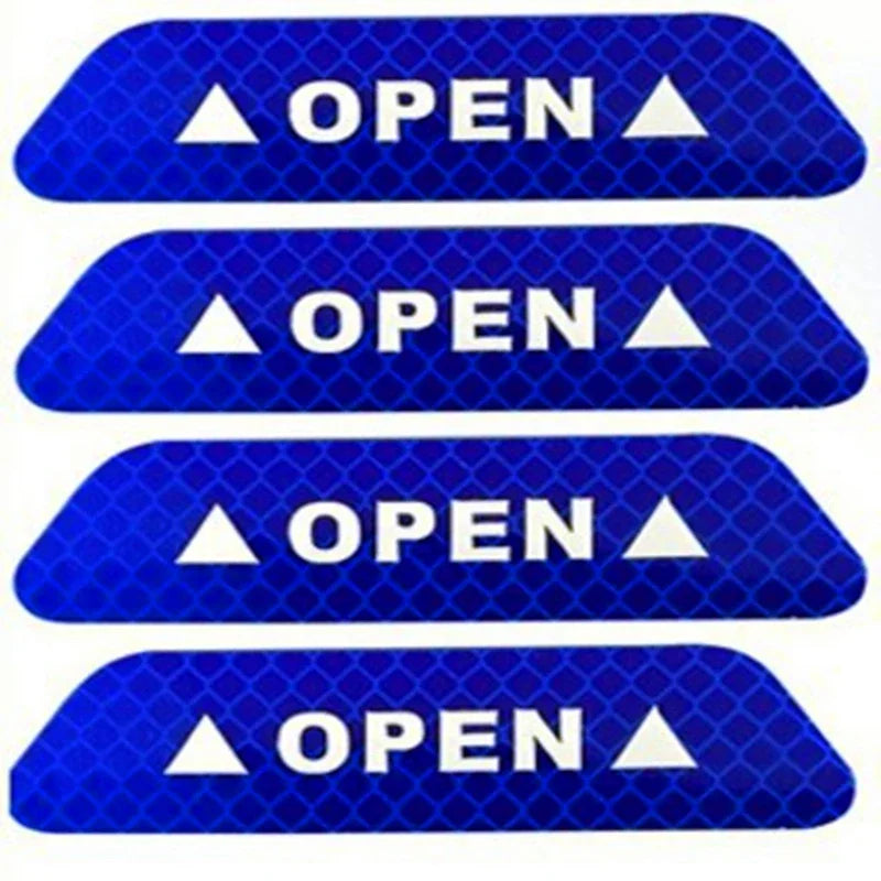 4-Piece "OPEN" Reflective Warning Sticker Set | Night Safety Door Markers for Cars & Bicycles | Easy Peel & Apply Decals