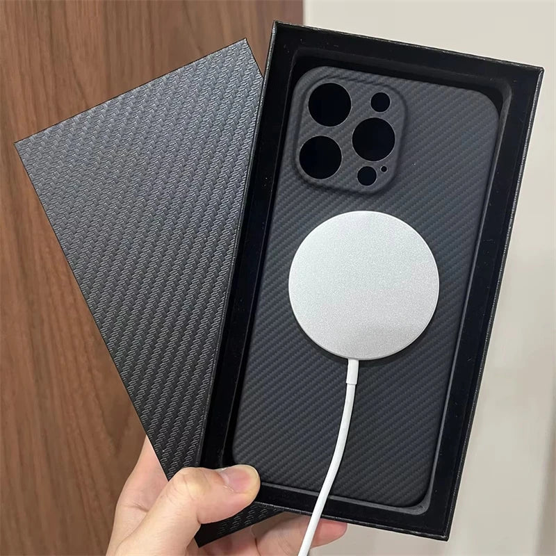 600D Aramid Carbon Fiber Magsafe Phone Case For iPhone 15 16 Pro Max Magnetic Wireless Charging Lens Protection Shockproof Cover