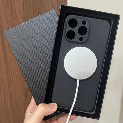 600D Aramid Carbon Fiber Magsafe Phone Case For iPhone 15 16 Pro Max Magnetic Wireless Charging Lens Protection Shockproof Cover