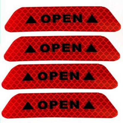 4-Piece "OPEN" Reflective Warning Sticker Set | Night Safety Door Markers for Cars & Bicycles | Easy Peel & Apply Decals