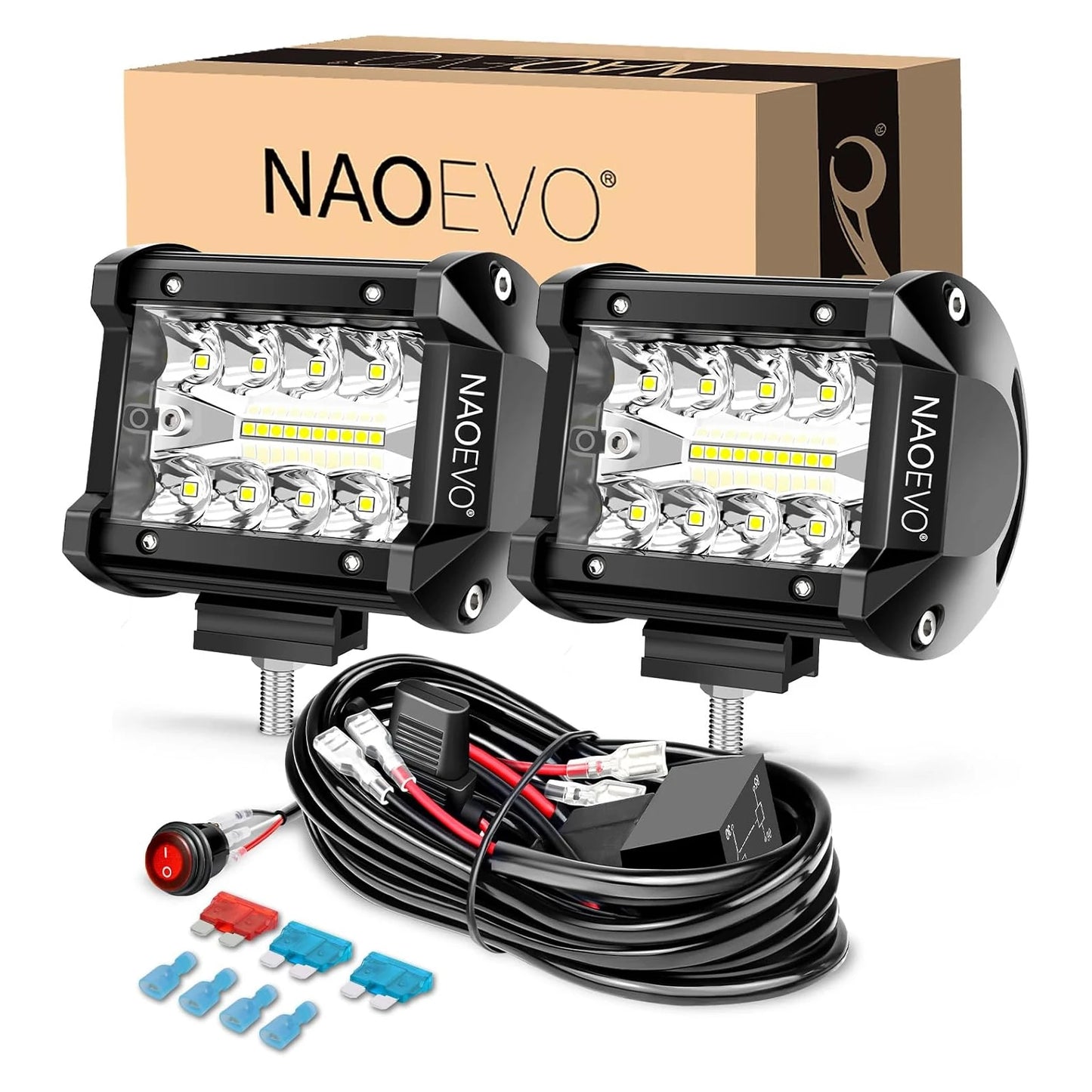 NAOEVO 4" 2-Pod LED Light Kit | Spot & Flood Combo Beam | 4x4 Off-Road Fog & Driving Lights for Truck, Jeep, ATV, UTV