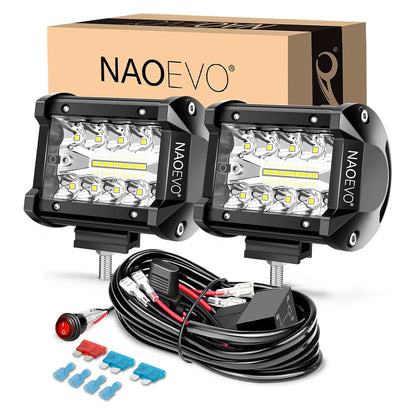 NAOEVO 4" 2-Pod LED Light Kit | Spot & Flood Combo Beam | 4x4 Off-Road Fog & Driving Lights for Truck, Jeep, ATV, UTV