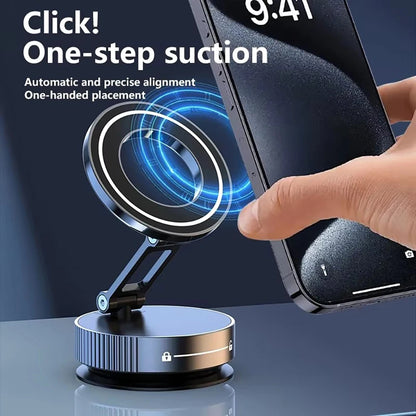 Auto-Folding Electric Car Phone Holder | Strong Vacuum Suction & Magnetic Mount for iPhone | Perfect for Streaming