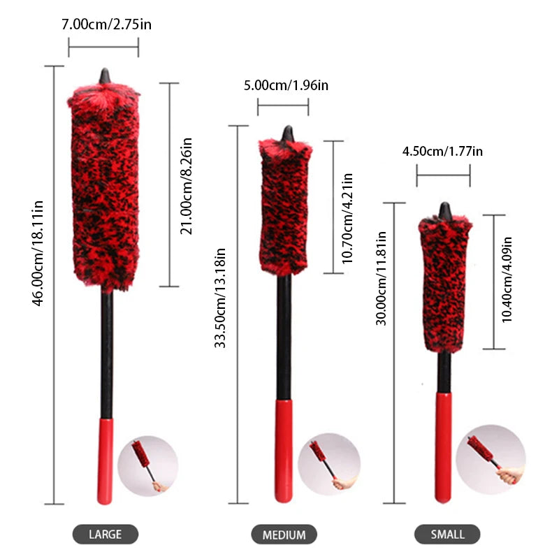 SEAMETAL Bendable Wheel Detailing Brush Set | Flexible Woolies for Car Rim & Tire Cleaning | Scratch-Free Wheel Woolie Kit