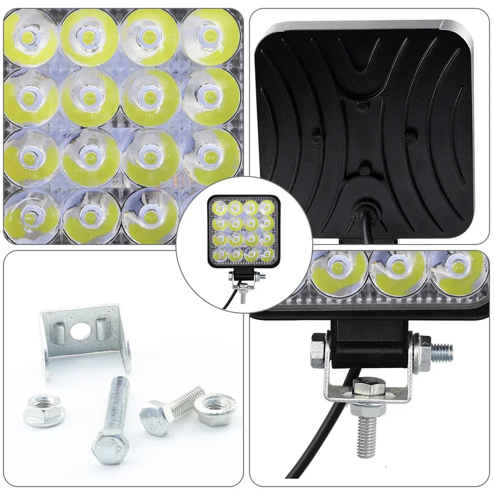 4-Pack 12V 48W Mini LED Light Bar Kit | Spot & Flood Off-Road Work Lights for Jeep, Truck, SUV, ATV | Waterproof 4x4 Pods