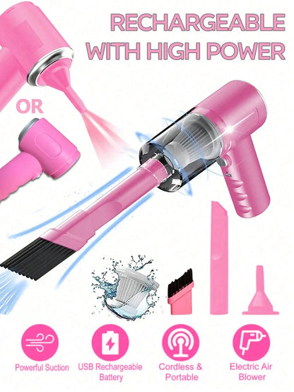 Portable Rechargeable Vacuum & Blower | 3-in-1 Mini Cleaner for Car Interiors & Household Use | USB Charging