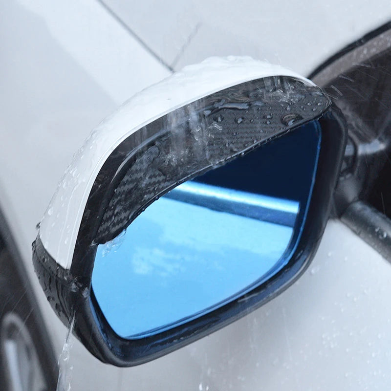 2-Piece Carbon Fiber Rearview Mirror Covers | Universal Rain Guard & Eyebrow Shield | Flexible Exterior Protector
