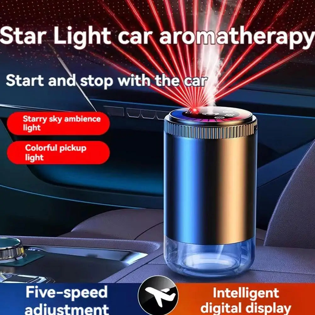 Smart Car Air Freshener with Starry Sky Light | Rechargeable 5-Level Aroma Diffuser | Auto Scent Detection & Mood Lighting