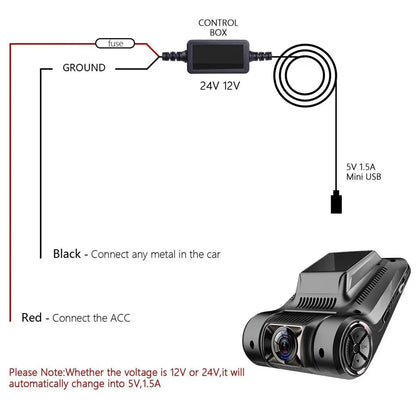 3.2m Dash Cam Hardwire Kit | 12V/24V to 5V Micro-USB Power Cable | for Parking Mode & Neat DVR Installation