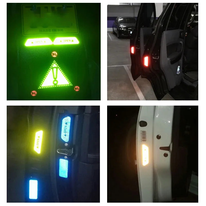 4-Piece "OPEN" Reflective Warning Sticker Set | Night Safety Door Markers for Cars & Bicycles | Easy Peel & Apply Decals