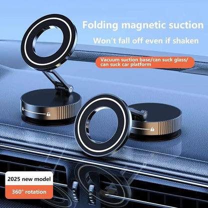 Auto-Folding Electric Car Phone Holder | Strong Vacuum Suction & Magnetic Mount for iPhone | Perfect for Streaming