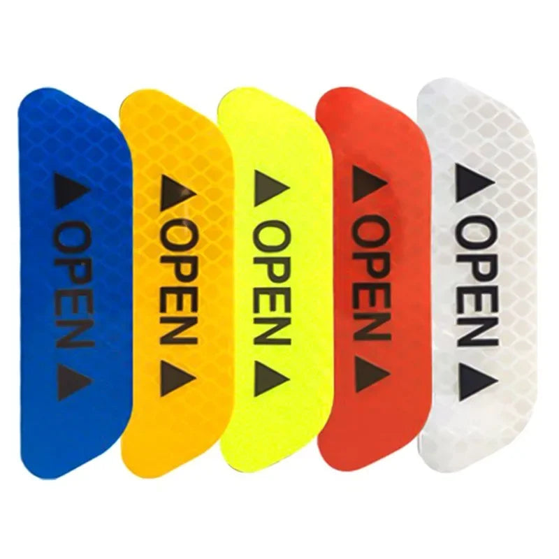 4-Piece "OPEN" Reflective Warning Sticker Set | Night Safety Door Markers for Cars & Bicycles | Easy Peel & Apply Decals