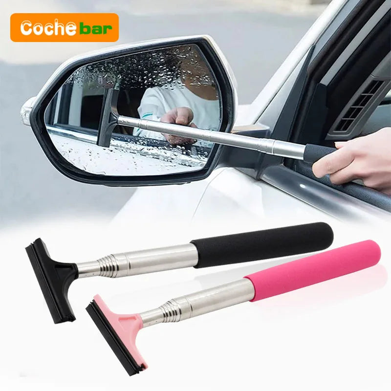 Car Mirror & Glass Cleaning Tool | Telescopic Handle with Wiper and Scraper | Reach Difficult Interior & Exterior Spots