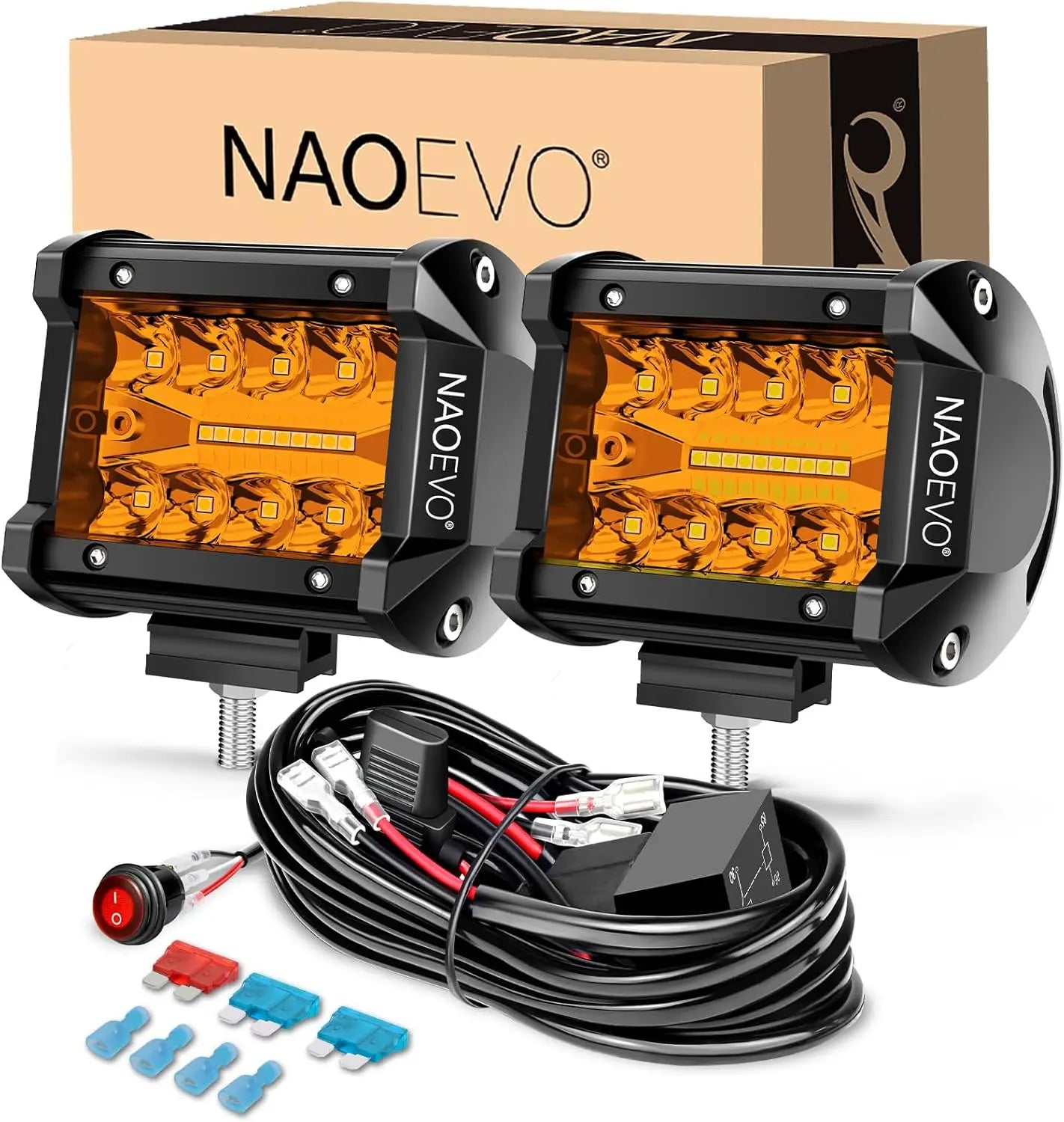 NAOEVO 4" 2-Pod LED Light Kit | Spot & Flood Combo Beam | 4x4 Off-Road Fog & Driving Lights for Truck, Jeep, ATV, UTV