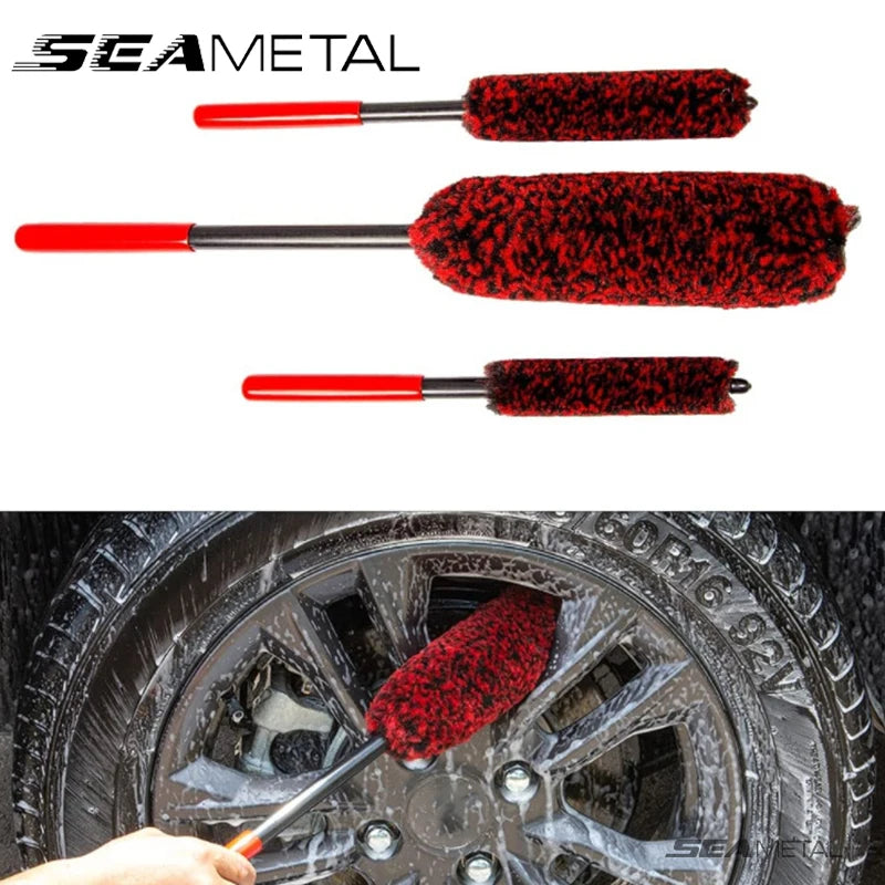 SEAMETAL Bendable Wheel Detailing Brush Set | Flexible Woolies for Car Rim & Tire Cleaning | Scratch-Free Wheel Woolie Kit