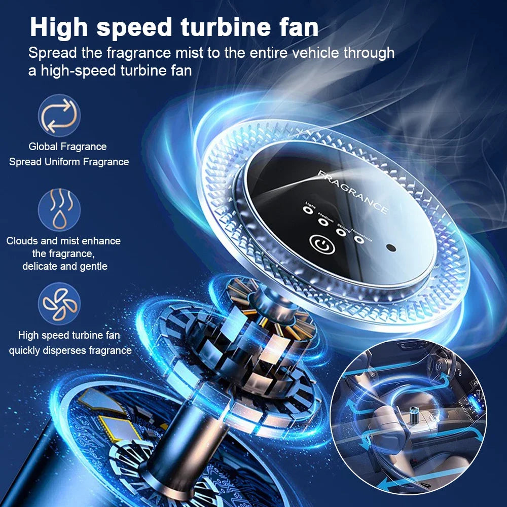 Caer Smart Car Air Freshener | Rechargeable Cloud Mist Diffuser & Humidifier | 3-Level Adjustable Auto Aroma Kit