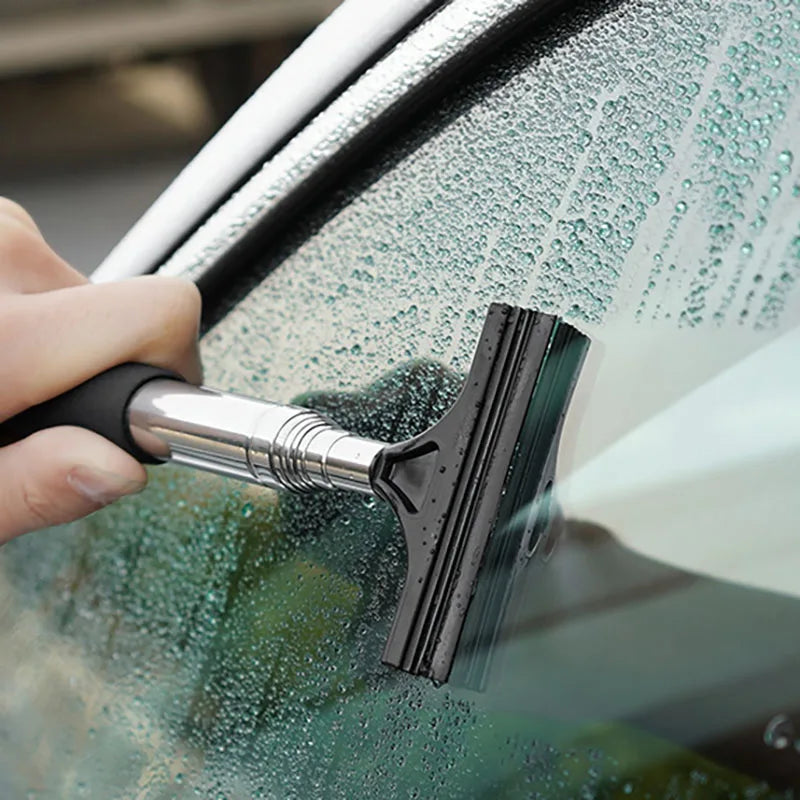 Car Mirror & Glass Cleaning Tool | Telescopic Handle with Wiper and Scraper | Reach Difficult Interior & Exterior Spots
