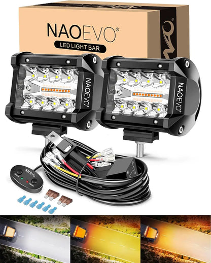 NAOEVO 4" 2-Pod LED Light Kit | Spot & Flood Combo Beam | 4x4 Off-Road Fog & Driving Lights for Truck, Jeep, ATV, UTV