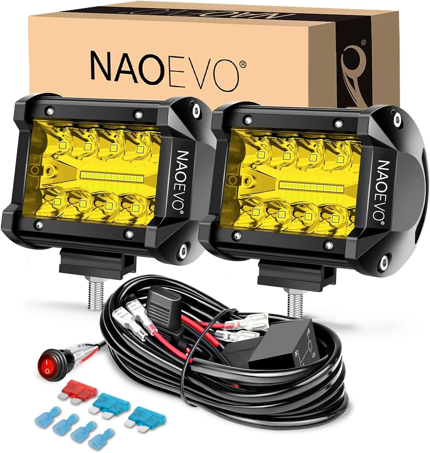 NAOEVO 4" 2-Pod LED Light Kit | Spot & Flood Combo Beam | 4x4 Off-Road Fog & Driving Lights for Truck, Jeep, ATV, UTV