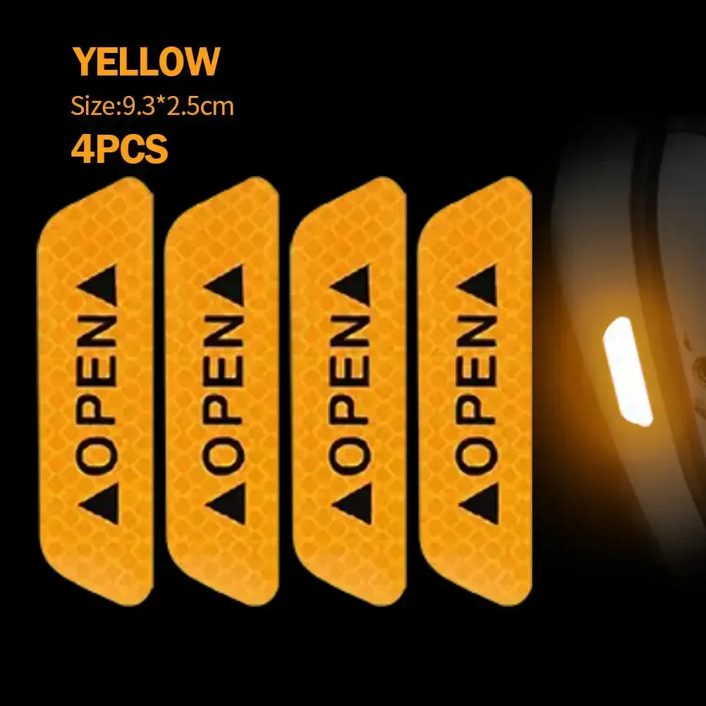 4-Piece Car Door Edge Protector & Warning Sticker Set | Reflective Safety Tape for Exterior & Interior | Prevents Scratches