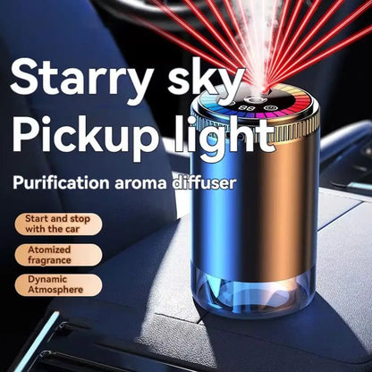 Smart Car Air Freshener with Starry Sky Light | Rechargeable 5-Level Aroma Diffuser | Auto Scent Detection & Mood Lighting