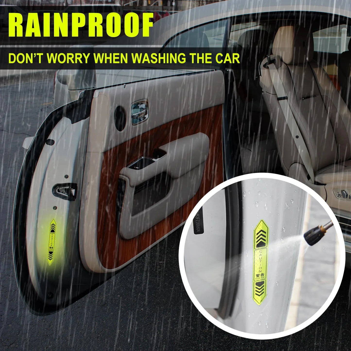 4-Piece Car Door Edge Protector & Warning Sticker Set | Reflective Safety Tape for Exterior & Interior | Prevents Scratches