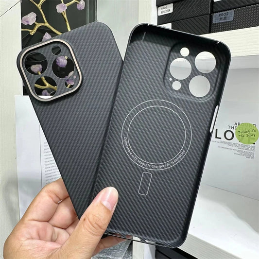 600D Aramid Carbon Fiber Magsafe Phone Case For iPhone 15 16 Pro Max Magnetic Wireless Charging Lens Protection Shockproof Cover
