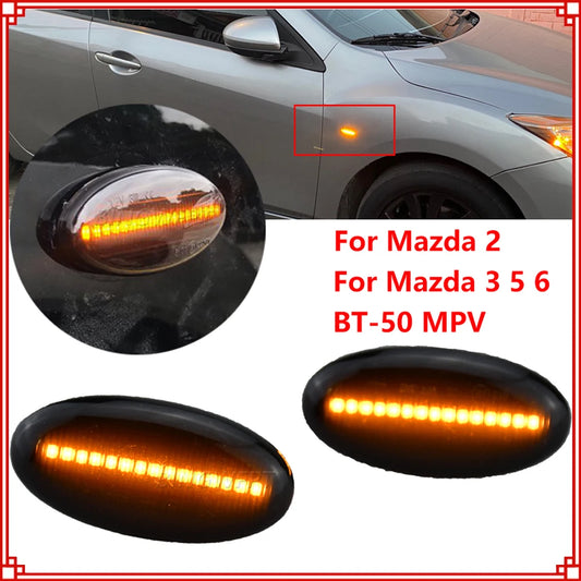 2-PC Dynamic Side Marker Lights | For Mazda 2, 3, 5, 6, BT-50, MPV (2006-2010) | Amber Sequential Turn Signal Repeater