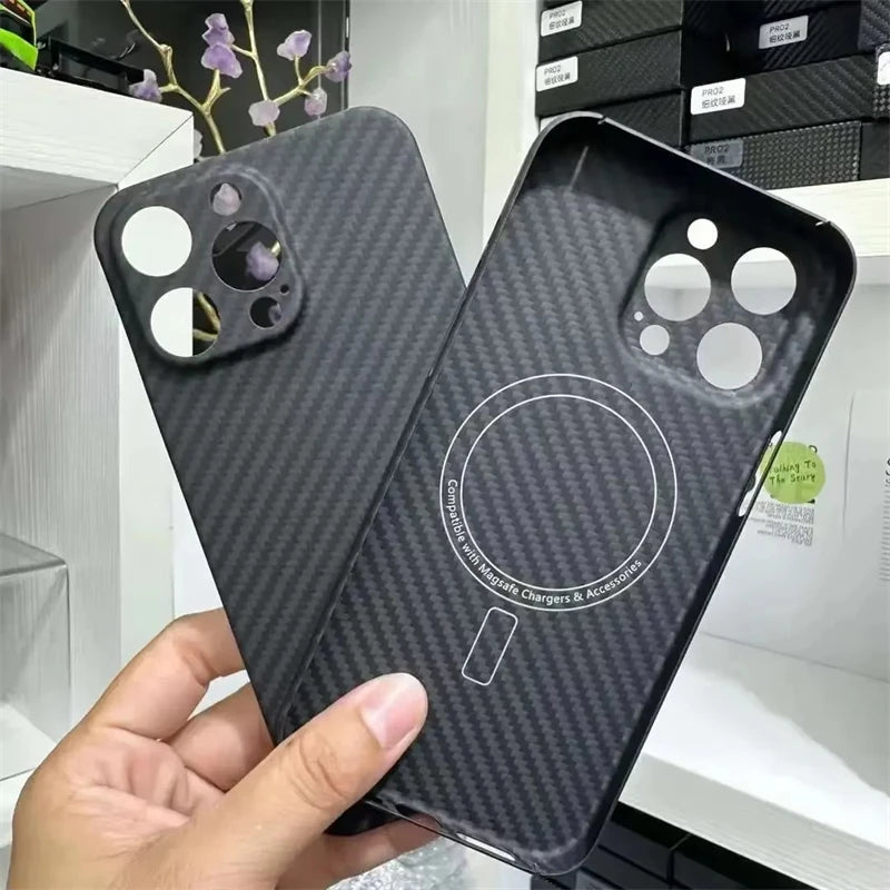 600D Aramid Carbon Fiber Magsafe Phone Case For iPhone 15 16 Pro Max Magnetic Wireless Charging Lens Protection Shockproof Cover
