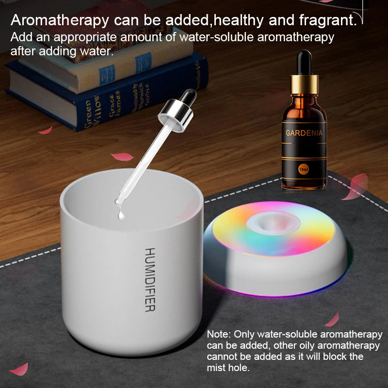 180ML Mini USB Humidifier & Aroma Diffuser | 7-Color LED Mood Light for Home, Car, Office | Essential Oil Purifier