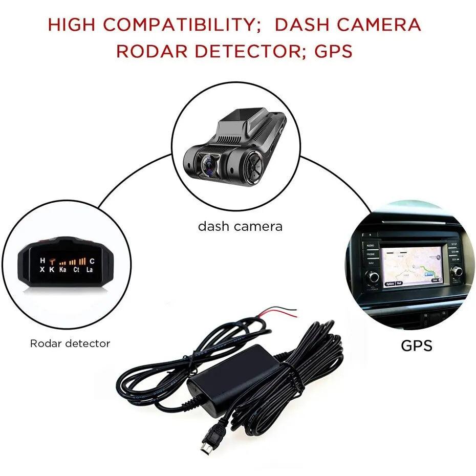 3.2m Dash Cam Hardwire Kit | 12V/24V to 5V Micro-USB Power Cable | for Parking Mode & Neat DVR Installation