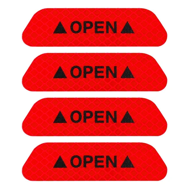 4-Piece Car Door Edge Protector & Warning Sticker Set | Reflective Safety Tape for Exterior & Interior | Prevents Scratches