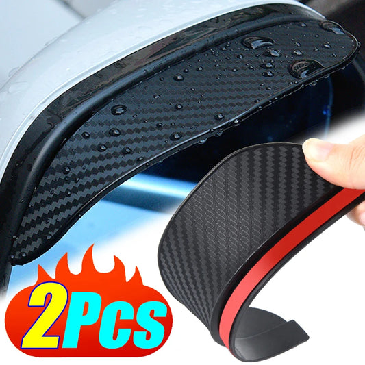 2-Piece Carbon Fiber Rearview Mirror Covers | Universal Rain Guard & Eyebrow Shield | Flexible Exterior Protector