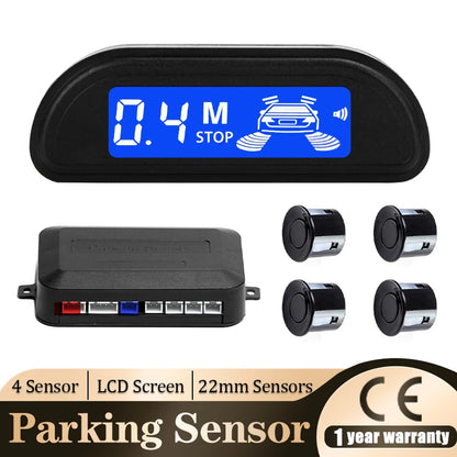 Hippcron 4-Sensor Parking Aid Kit | 3" LCD Display with Backlight | Universal Buzzer & Visual Alerts for Car Reverse Safety
