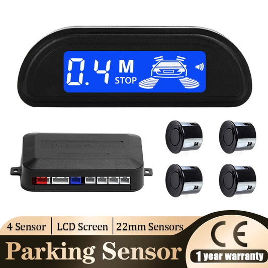 Hippcron 4-Sensor Parking Aid Kit | 3" LCD Display with Backlight | Universal Buzzer & Visual Alerts for Car Reverse Safety