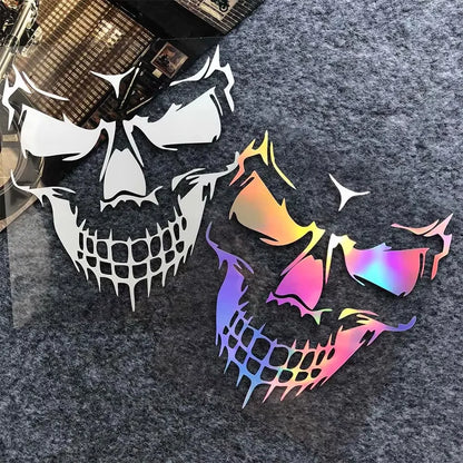Skull Head Reflective Sticker Decal | Laser Rainbow Design for Motorcycle Helmet & Body | Moto Scooter Windshield Decor