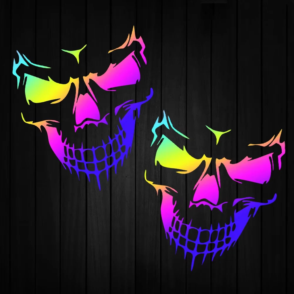 Skull Head Reflective Sticker Decal | Laser Rainbow Design for Motorcycle Helmet & Body | Moto Scooter Windshield Decor