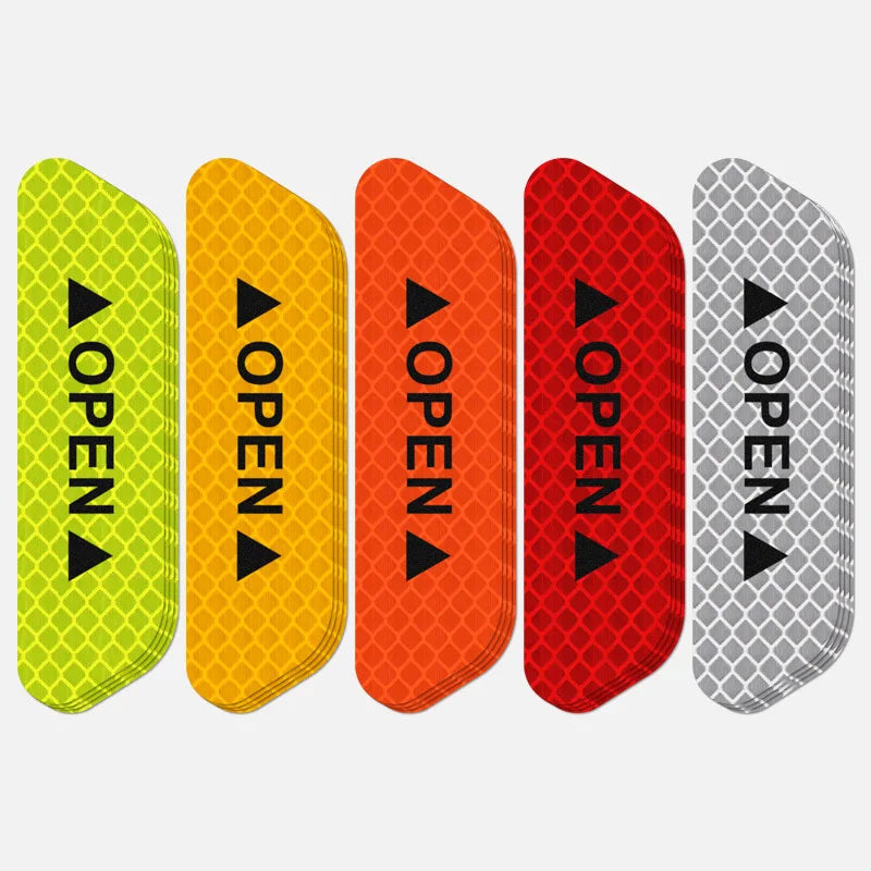 4-Piece Car Door Warning Reflector Kit | "OPEN" Safety Stickers for Interior & Exterior | Night Visibility Reflective Tape
