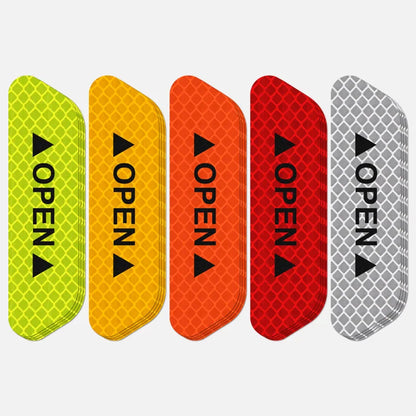 4-Piece Car Door Warning Reflector Kit | "OPEN" Safety Stickers for Interior & Exterior | Night Visibility Reflective Tape