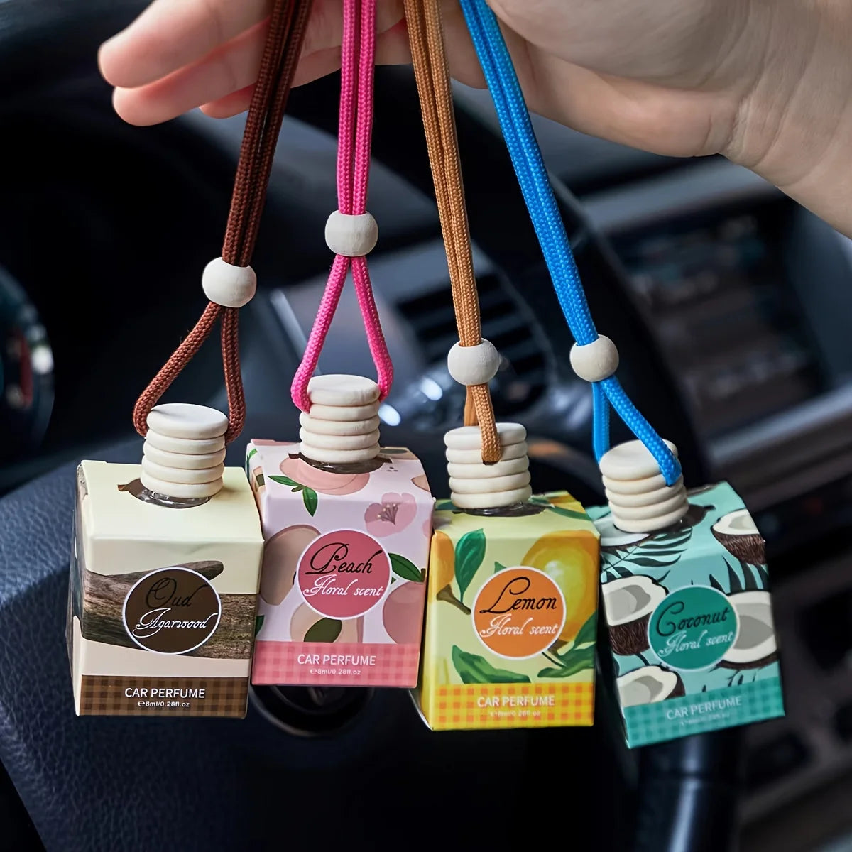 Long-Lasting Car Deodorizer & Perfume | Natural Wood & Coffee Scented Air Freshener Block | Auto Aromatherapy Can