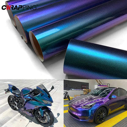 Chameleon Color-Shift Vinyl Wrap Film | Glossy & Matte Air-Release Sticker for Motorcycle & Auto Tuning | Waterproof