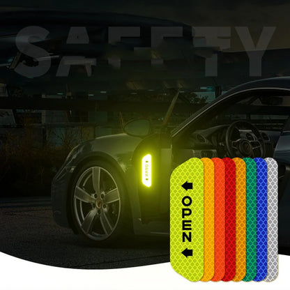 4-Piece Car Door Warning Reflector Kit | "OPEN" Safety Stickers for Interior & Exterior | Night Visibility Reflective Tape